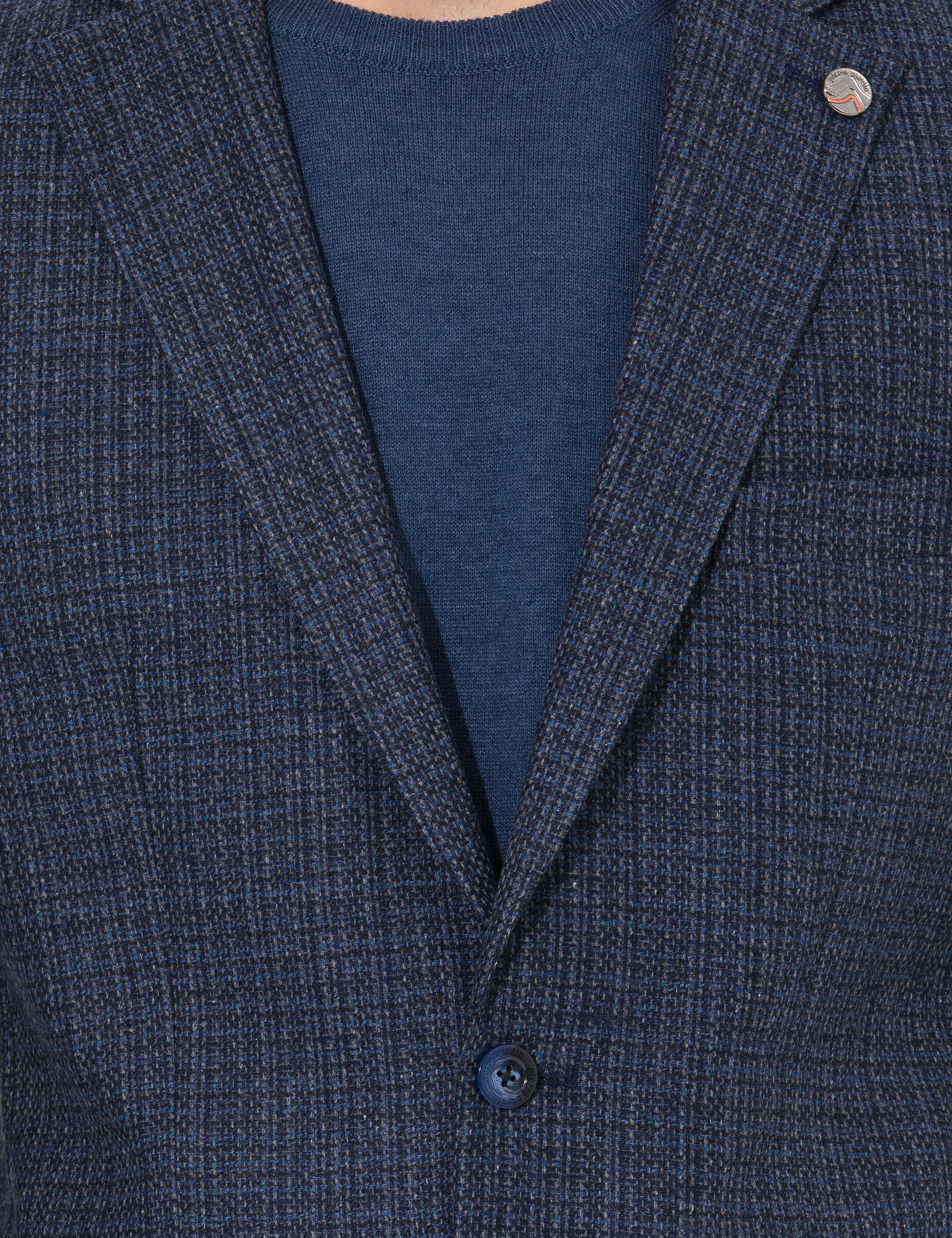 Lacivert Slim Fit Yün Karışımlı Ceket