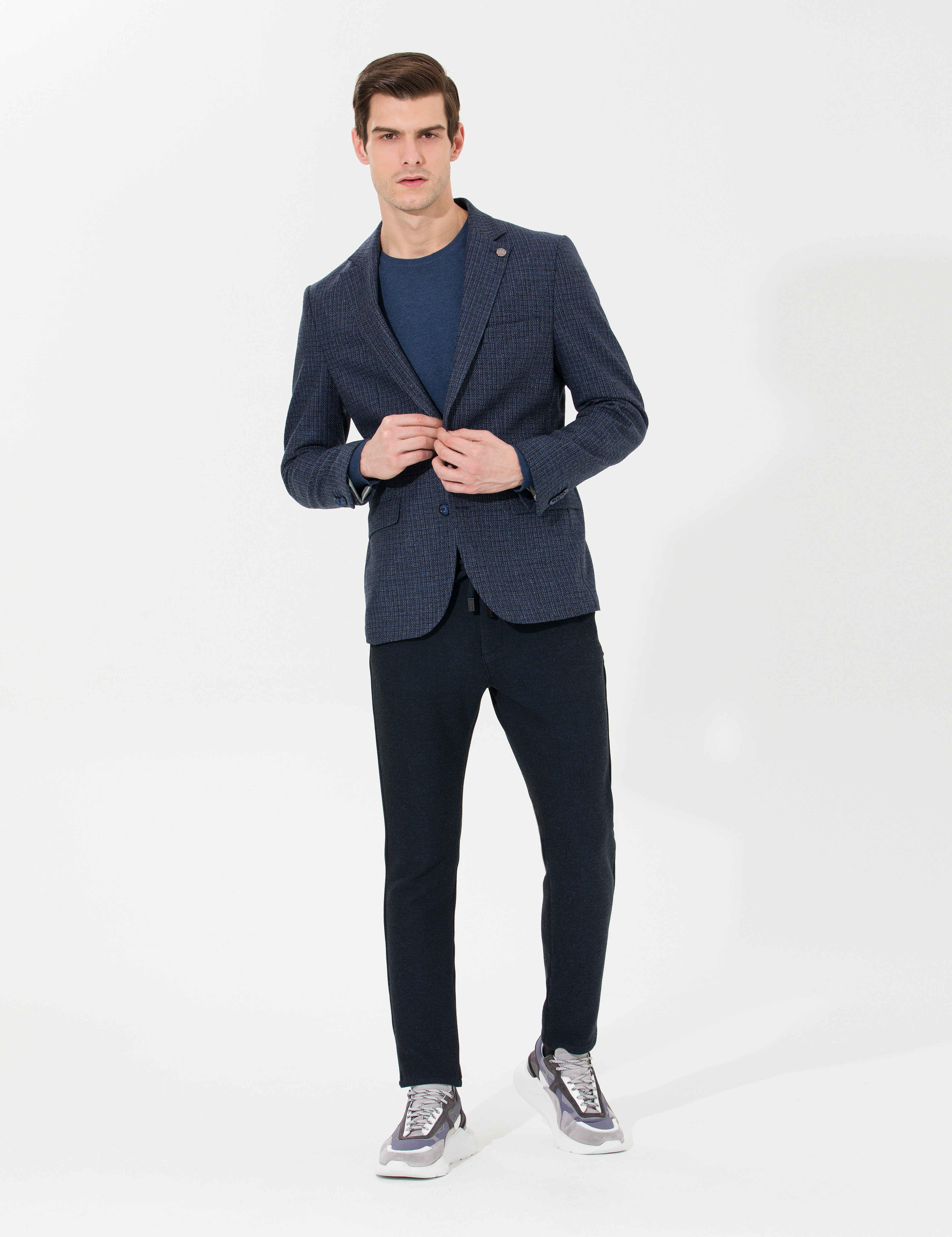 Lacivert Slim Fit Yün Karışımlı Ceket - Image 3