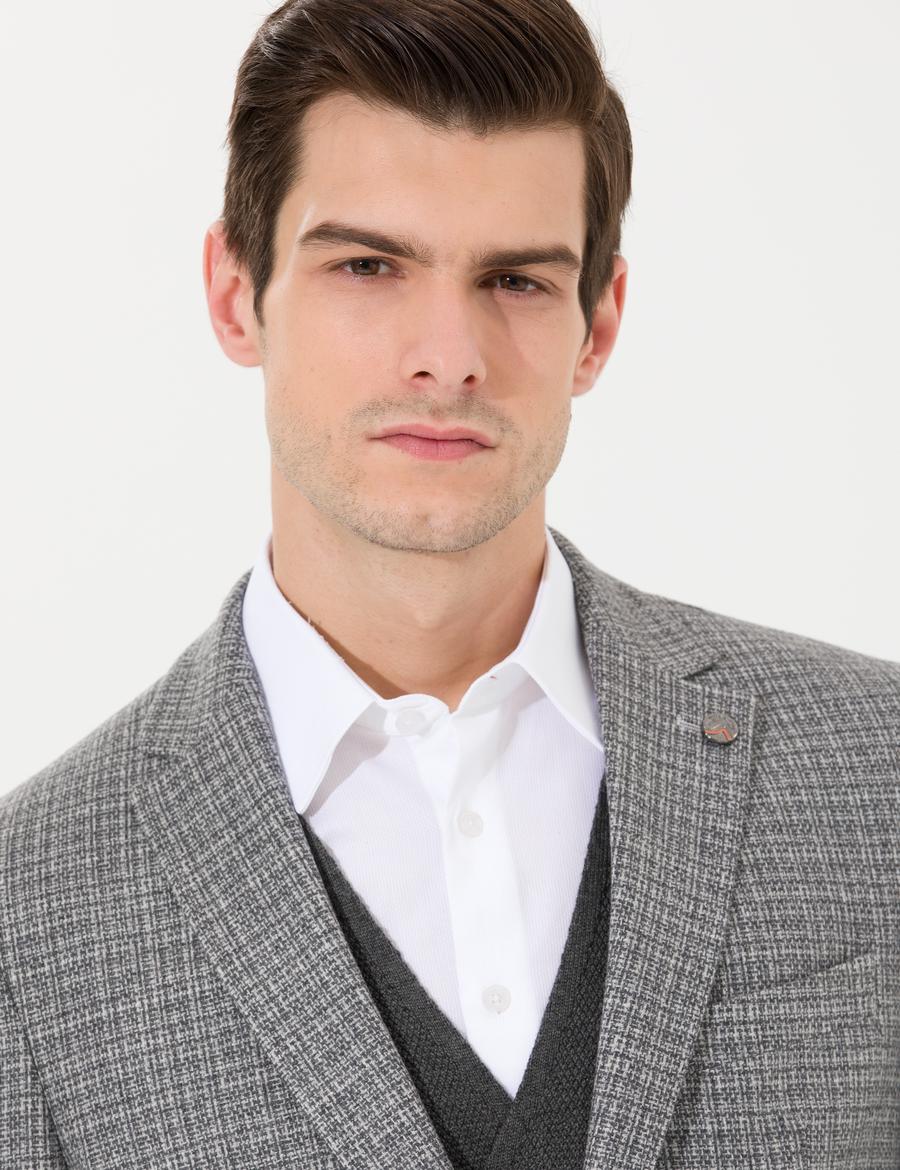 Gri Slim Fit Yün Karışımlı Ceket