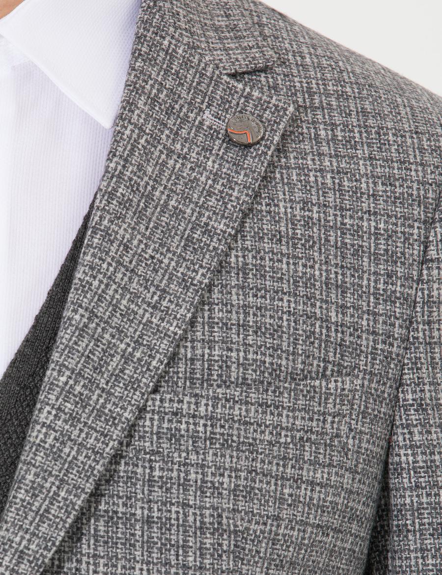 Gri Slim Fit Yün Karışımlı Ceket