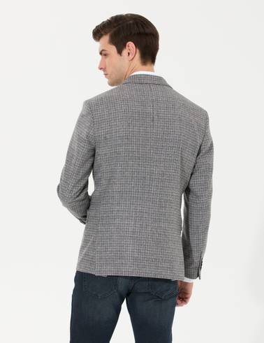 Gri Slim Fit Yün Karışımlı Ceket