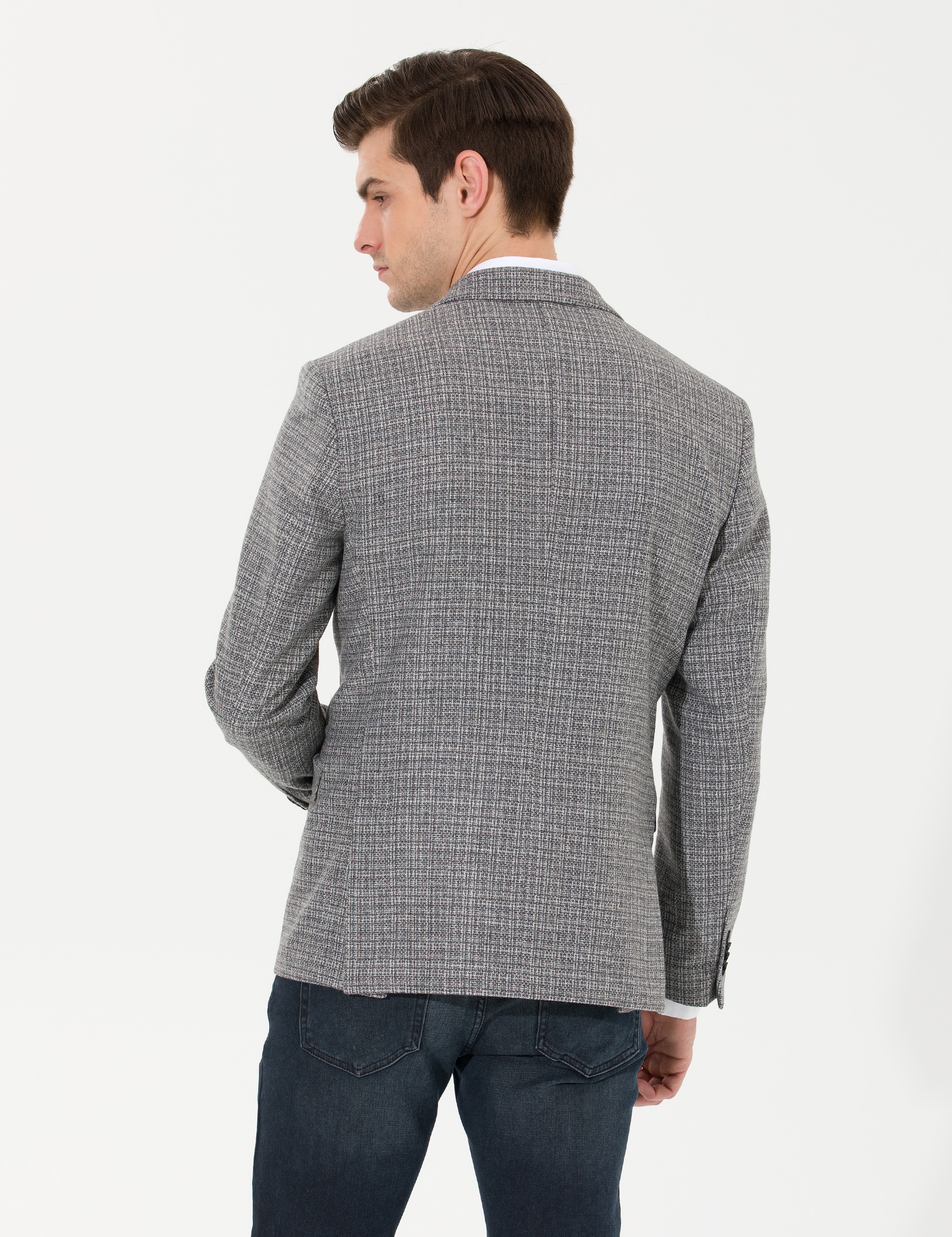 Gri Slim Fit Yün Karışımlı Ceket - Image 5