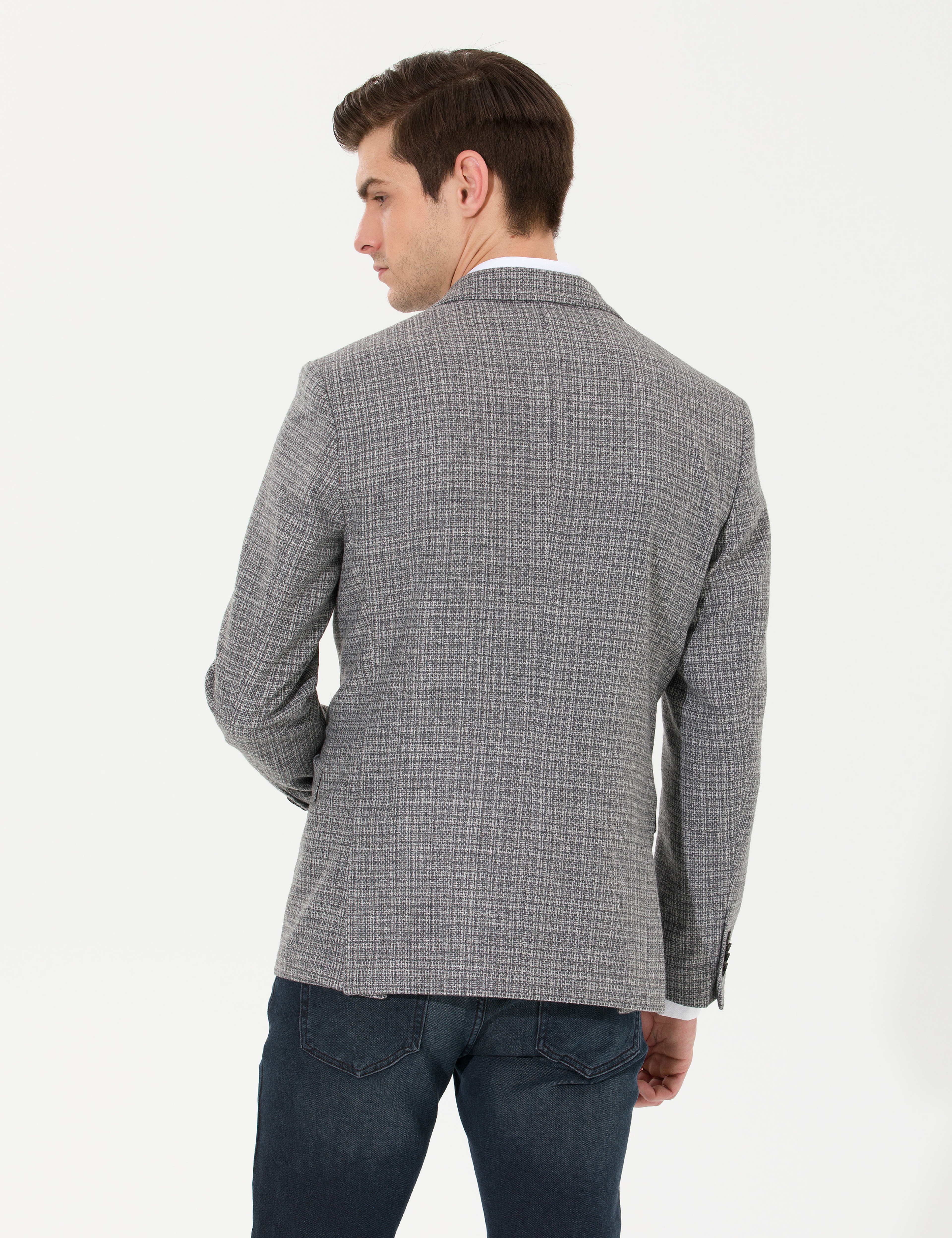 Gri Slim Fit Yün Karışımlı Ceket