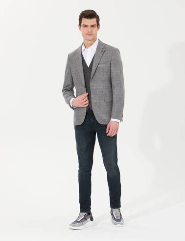 Gri Slim Fit Yün Karışımlı Ceket