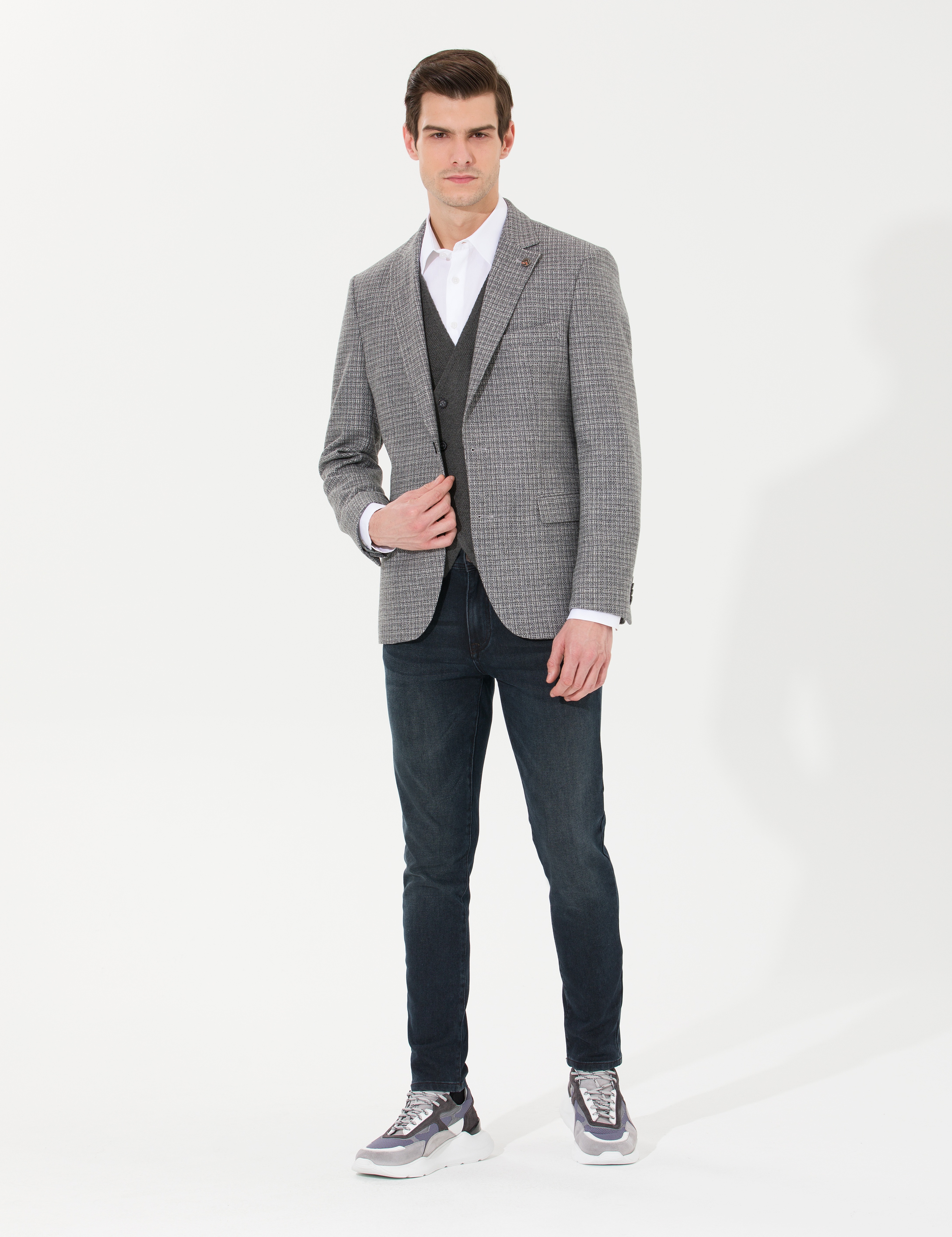 Gri Slim Fit Yün Karışımlı Ceket - Image 4