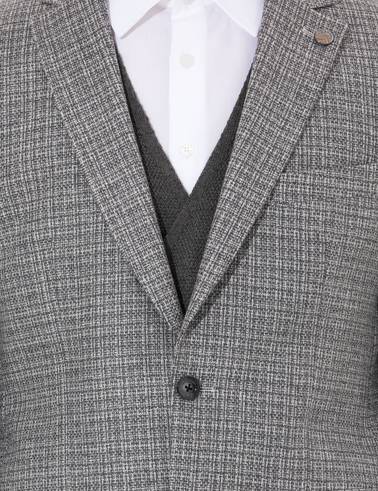 Gri Slim Fit Yün Karışımlı Ceket