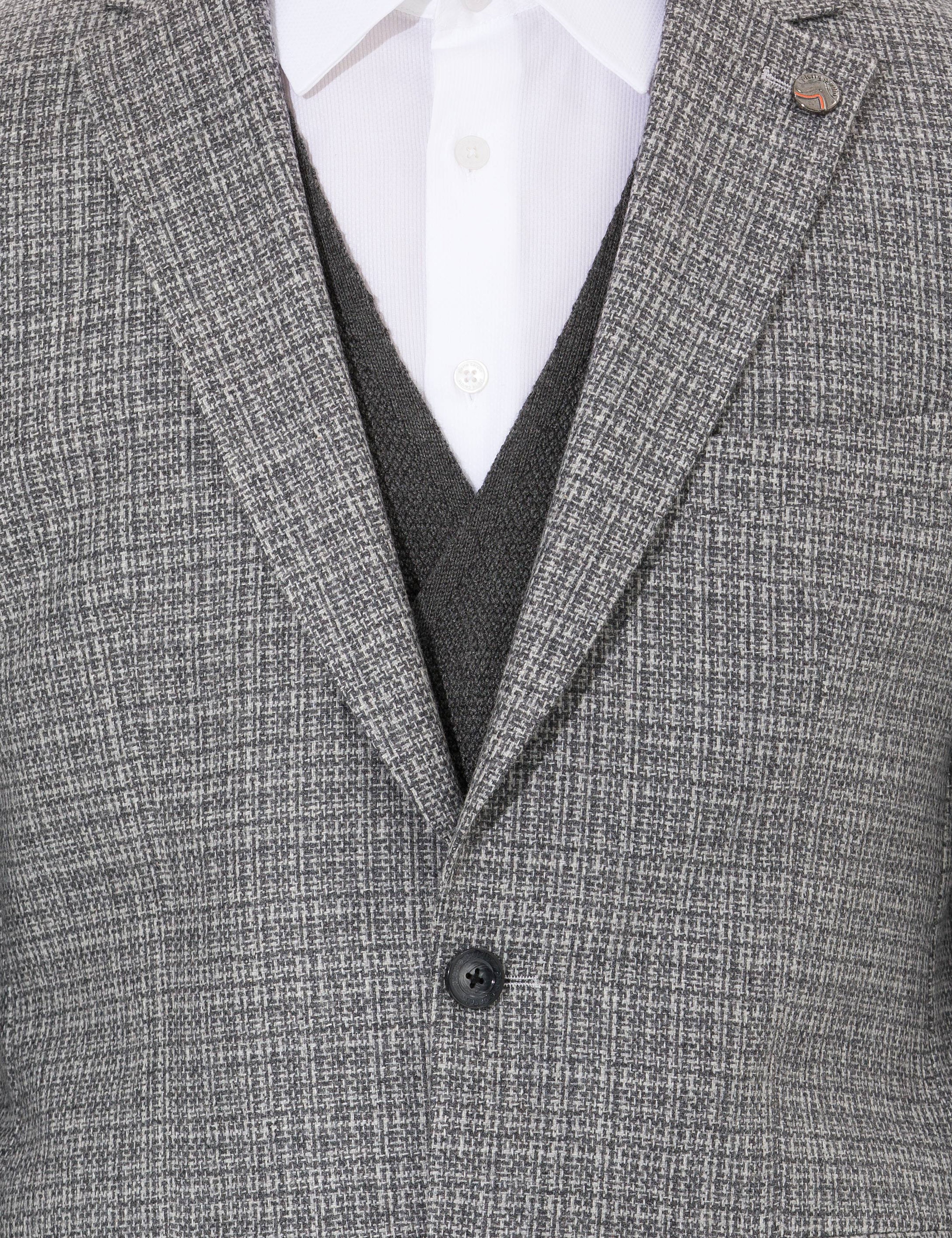 Gri Slim Fit Yün Karışımlı Ceket