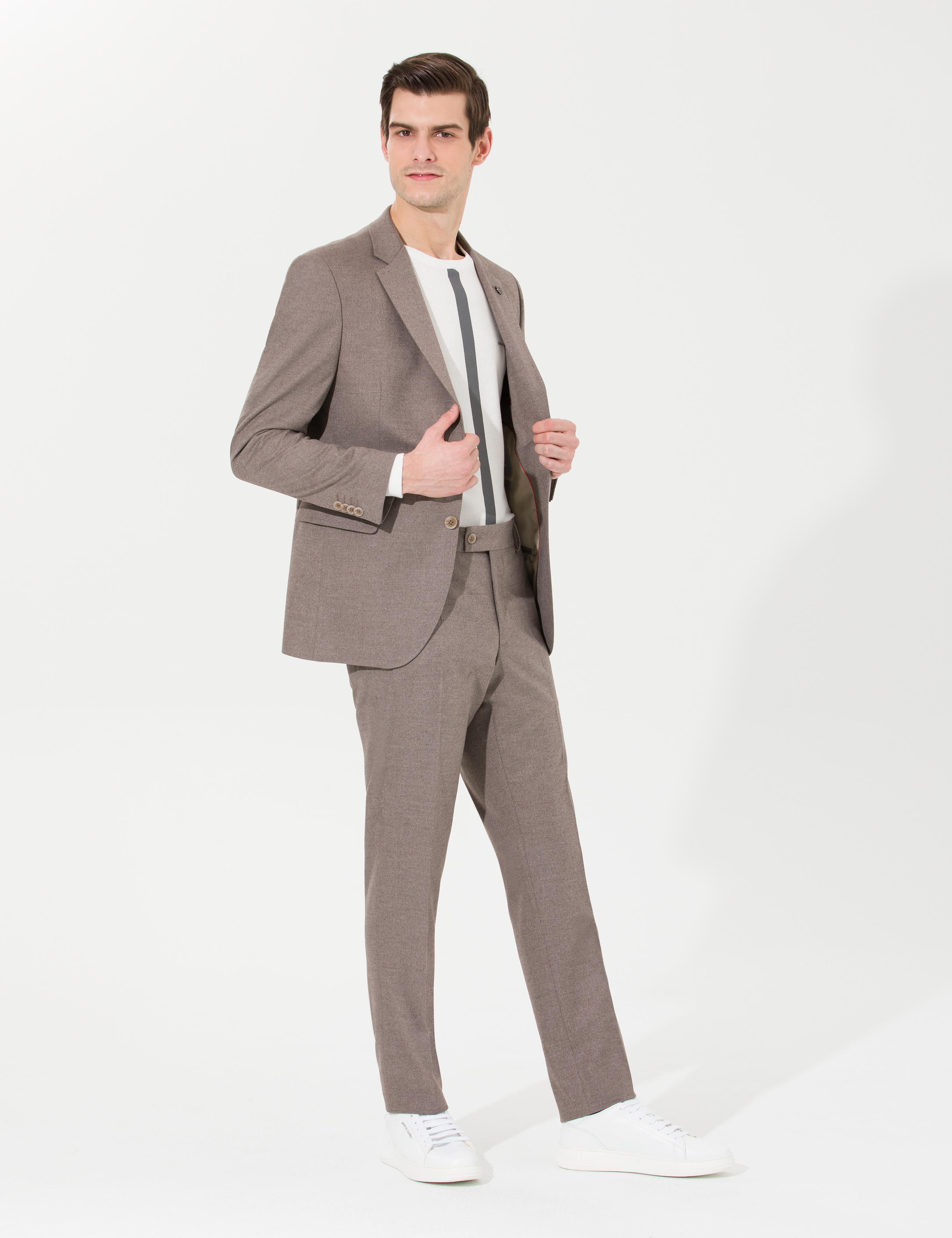 Açık Kahverengi Slim Fit Takım Elbise