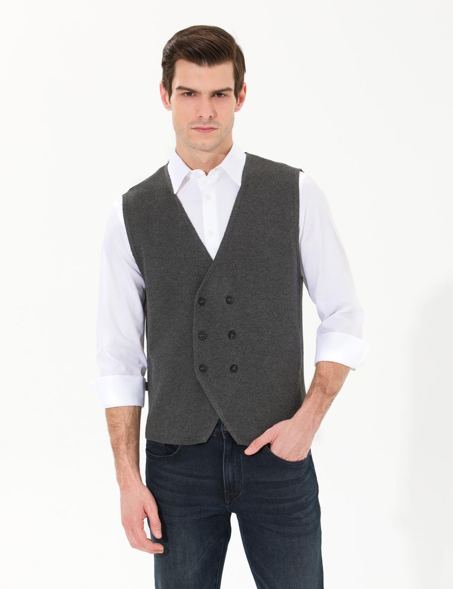 Gri Melanj Triko Yelek