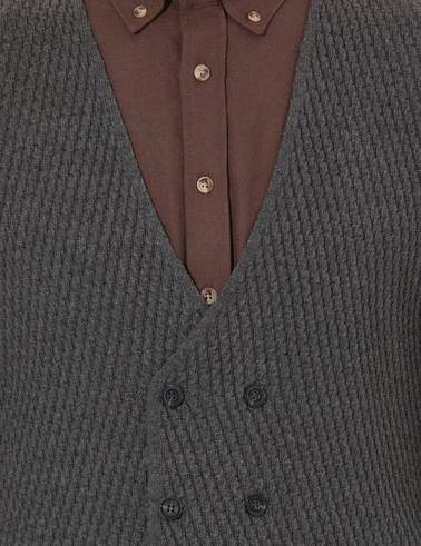 Gri Melanj Slim Fit Triko Yelek