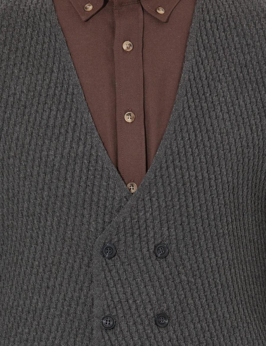 Gri Melanj Slim Fit Triko Yelek