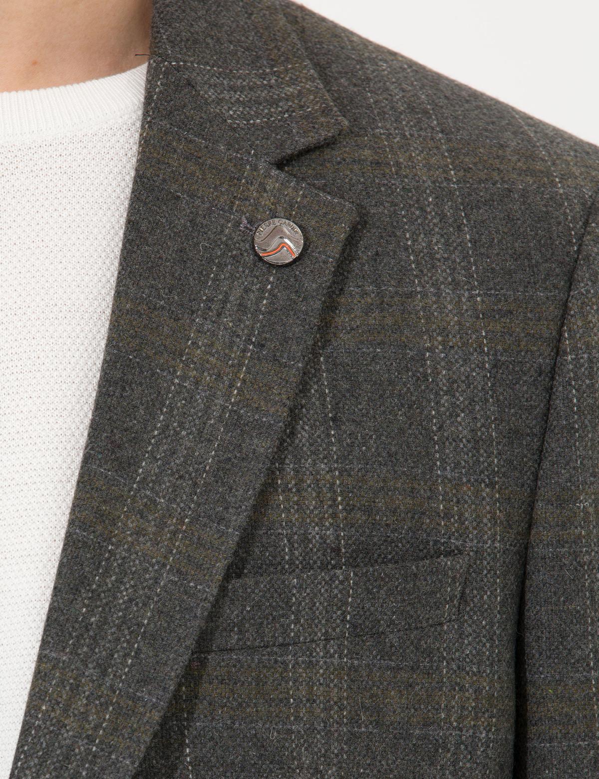 Yeşil Yün Karışımlı Ex. Slim Fit Ceket - 50256333079