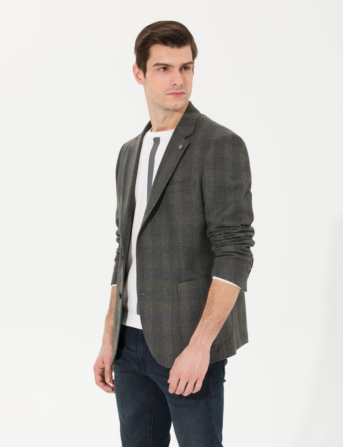 Yeşil Yün Karışımlı Ex. Slim Fit Ceket - 50256333079