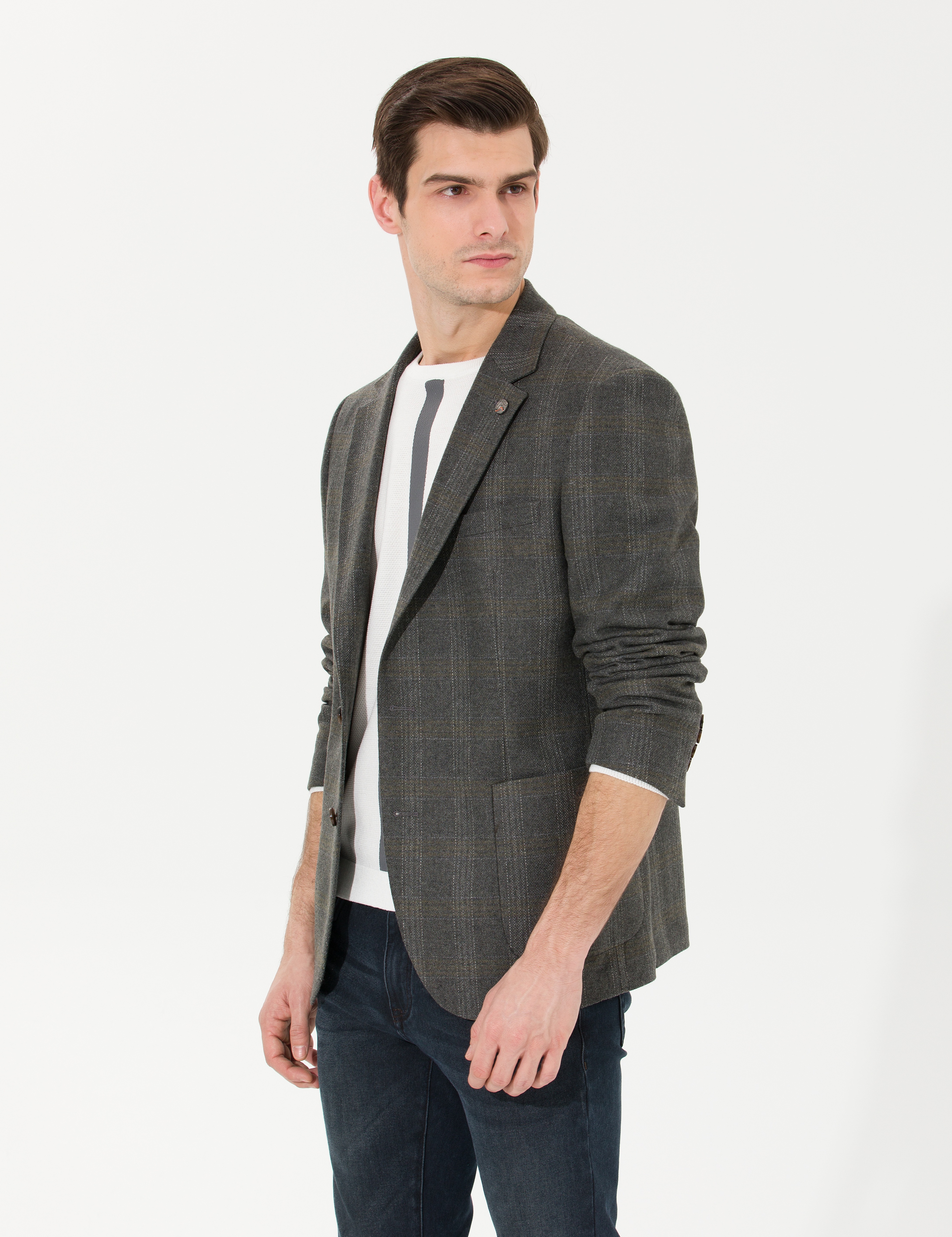 Yeşil Yün Karışımlı Ex. Slim Fit Ceket - Image 3