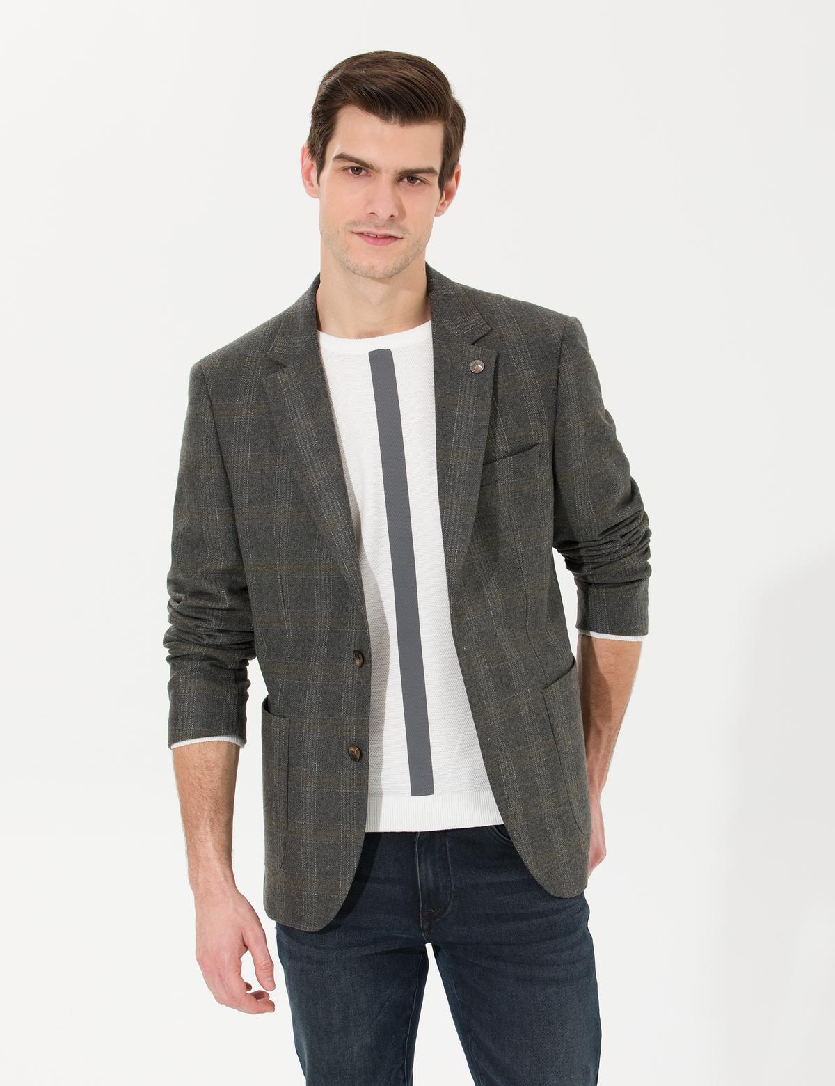 Yeşil Yün Karışımlı Ex. Slim Fit Ceket