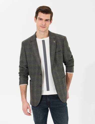 Yeşil Yün Karışımlı Ex. Slim Fit Ceket