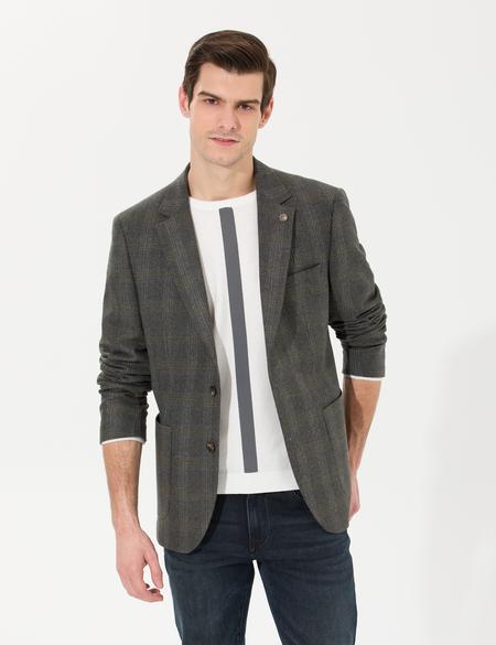Yeşil Yün Karışımlı Ex. Slim Fit Ceket - 50256333079