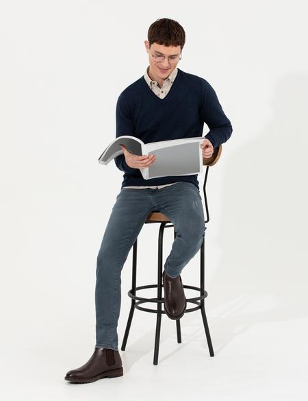 Lacivert Slim Fit V Yaka Triko Kazak - 50265423008