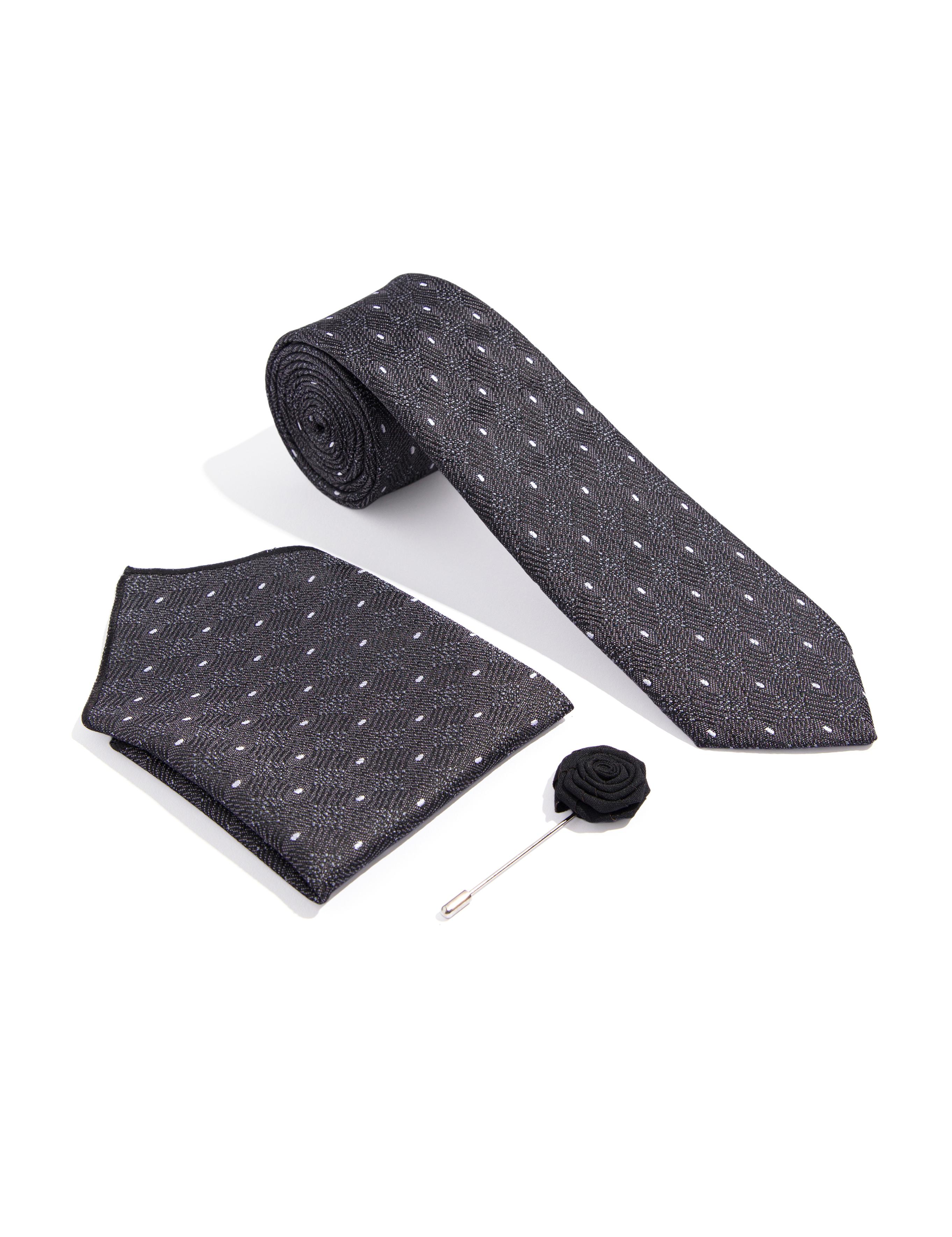 Siyah 3'lü Kravat Mendil Set
