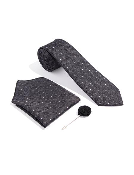 Siyah 3'lü Kravat Mendil Set - 50270899001