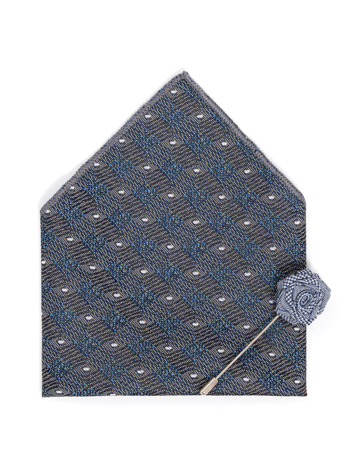 Mavi 3'lü Kravat-Mendil-Kravat İğnesi Set - 50270899002