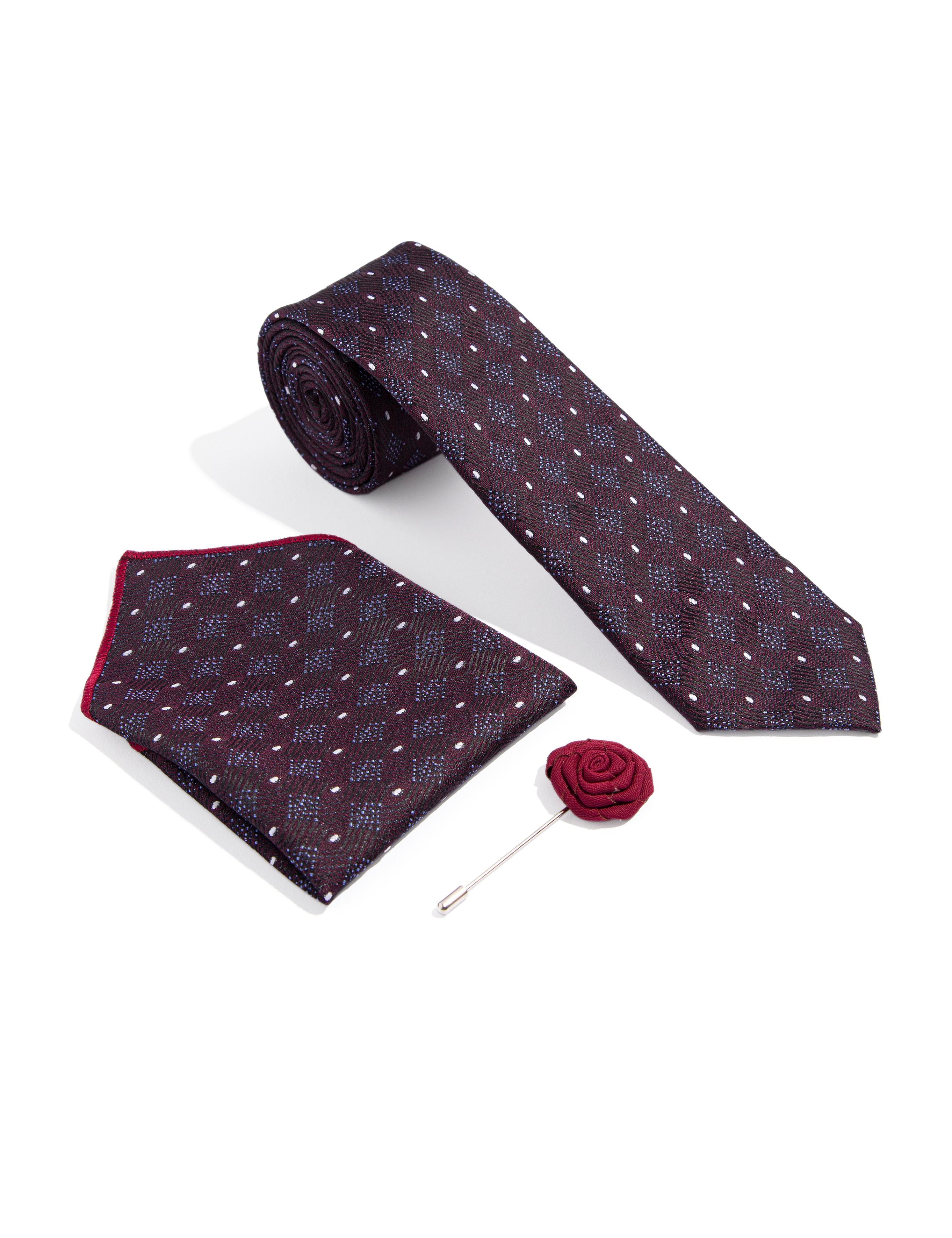Mor 3'lü Kravat-Mendil-Kravat İğnesi Set