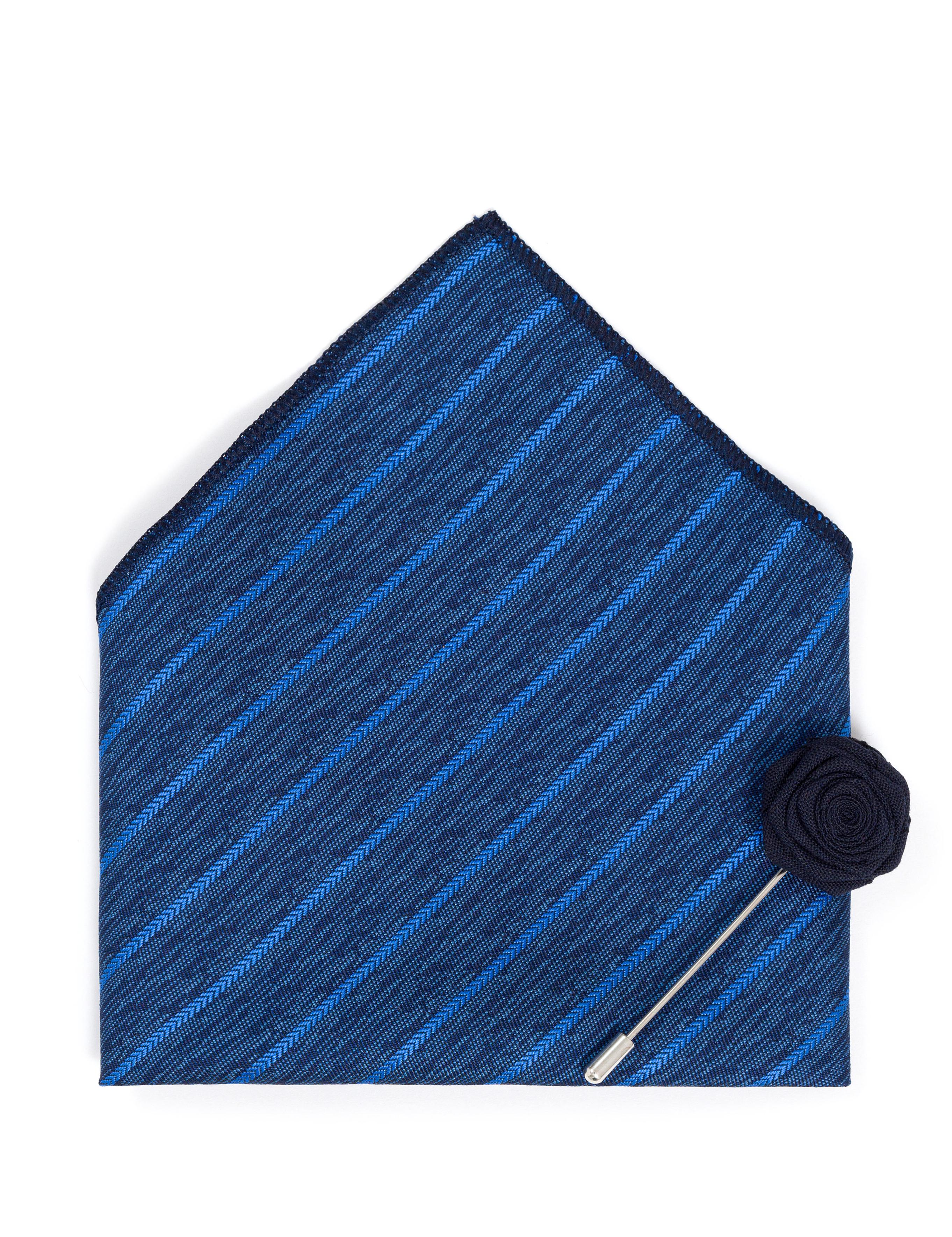 Mavi 3'lü Kravat-Mendil-Kravat İğnesi Set