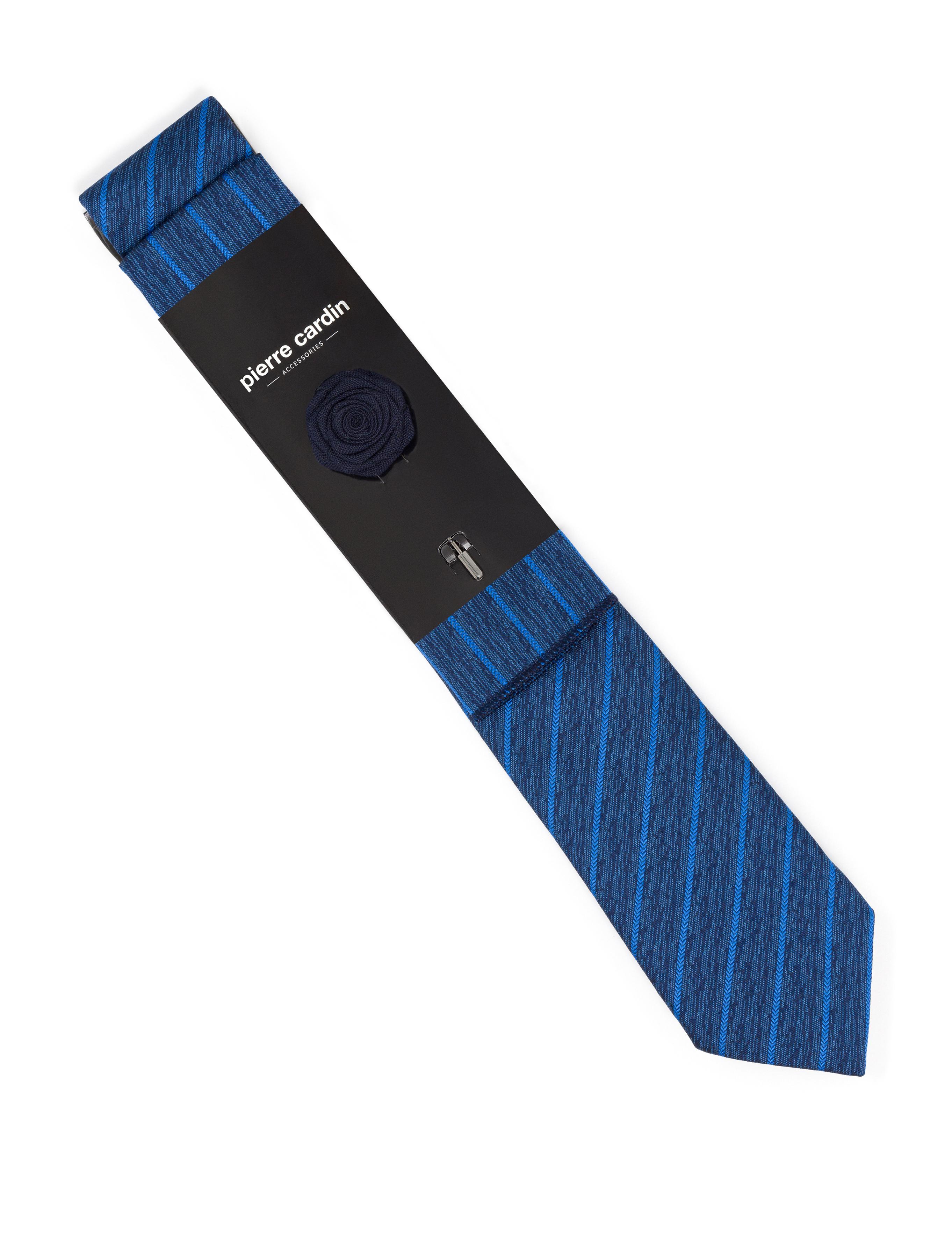 Mavi 3'lü Kravat-Mendil-Kravat İğnesi Set