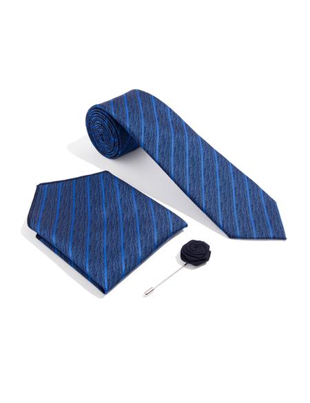 Mavi 3'lü Kravat-Mendil-Kravat İğnesi Set - 50270915002