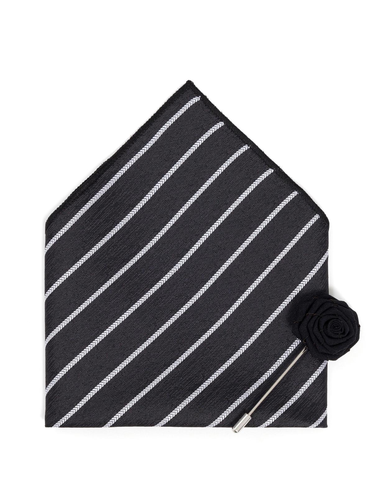 Siyah 3'lü Kravat-Mendil-Kravat İğnesi Set - 50270915001