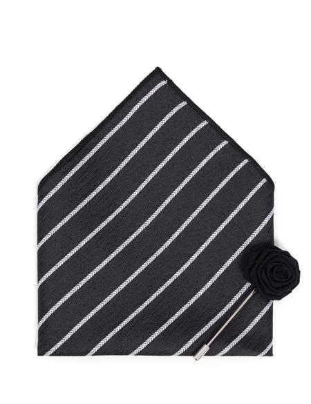 Siyah 3'lü Kravat-Mendil-Kravat İğnesi Set - 50270915001