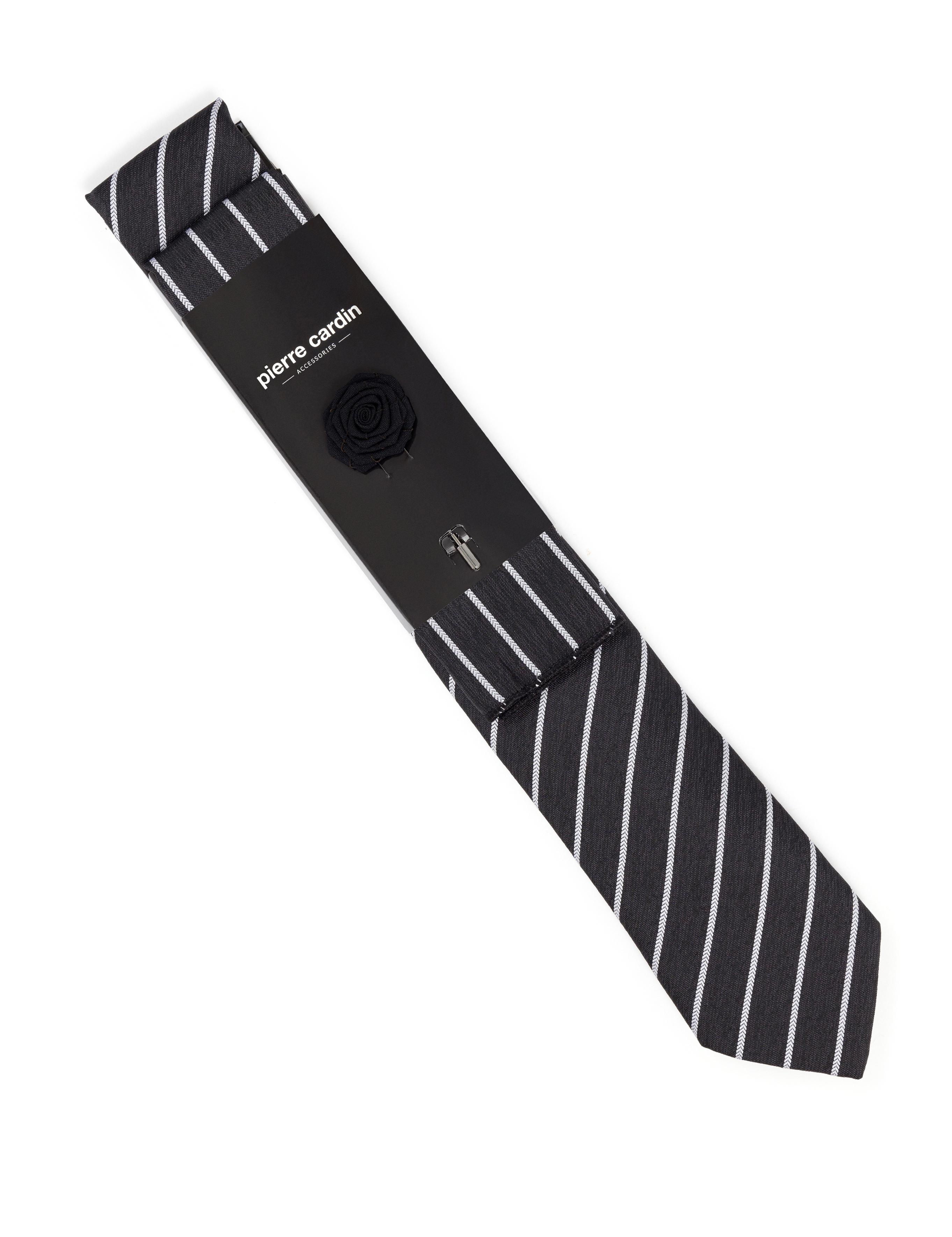 Siyah 3'lü Kravat-Mendil-Kravat İğnesi Set