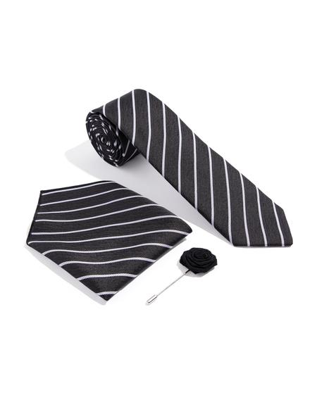 Siyah 3'lü Kravat-Mendil-Kravat İğnesi Set - 50270915001