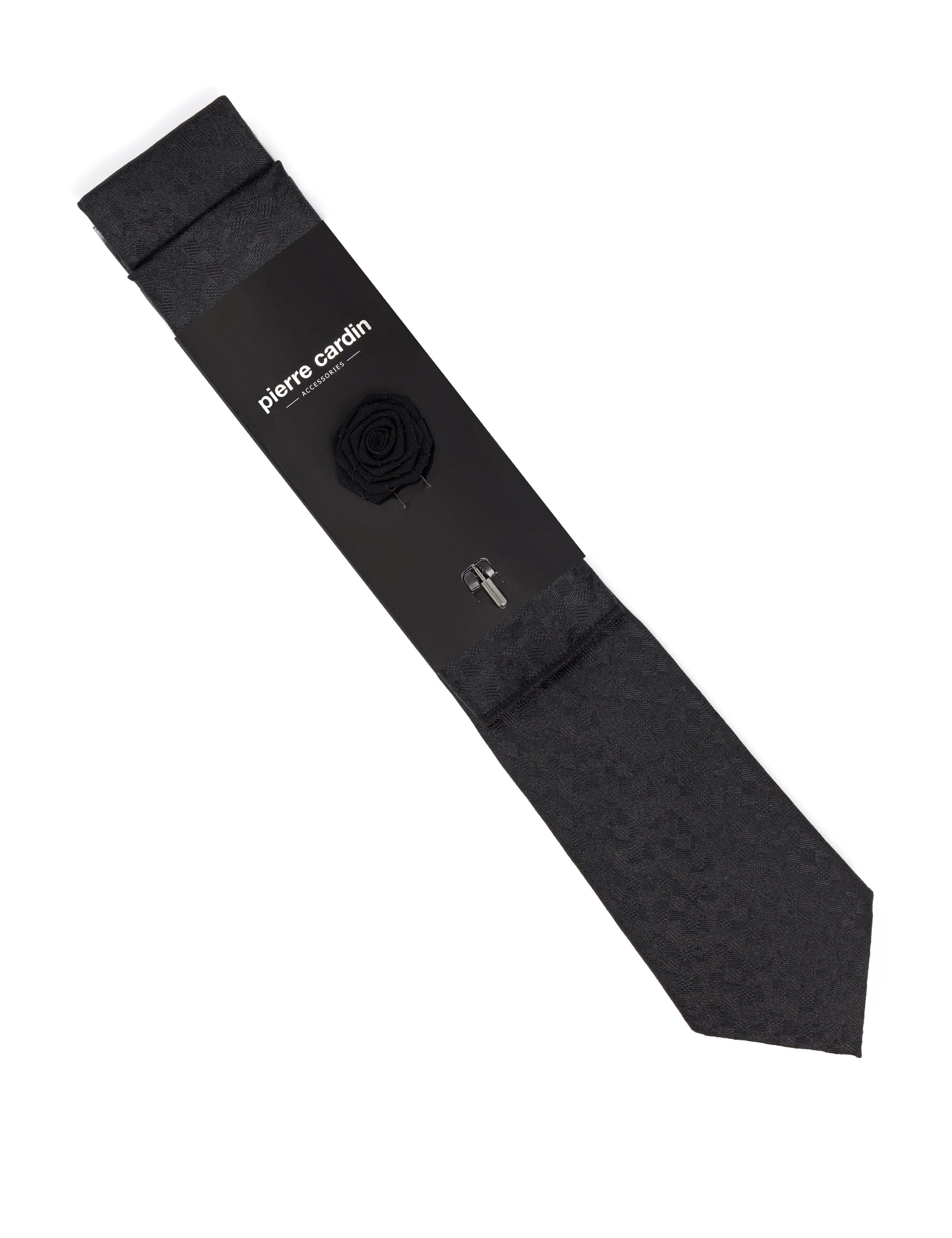 Siyah 3'lü Kravat Mendil Set