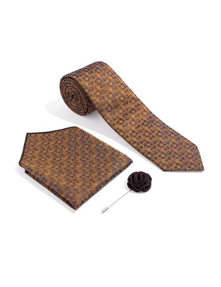 Turuncu 3'lü Kravat-Mendil-Kravat İğnesi Set - 50270924002
