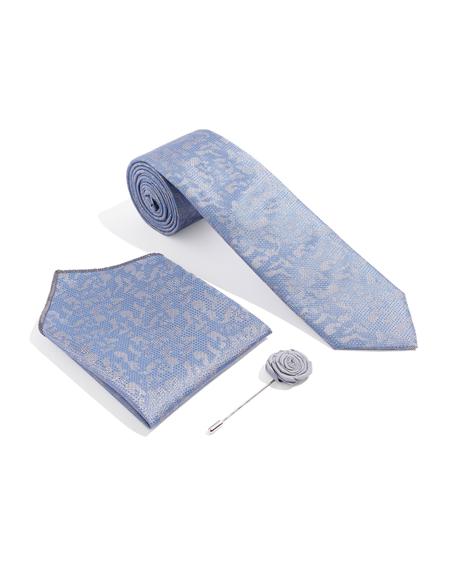 Mavi 3'lü Kravat Mendil Set - 50270930001