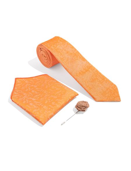 Turuncu 3'lü Kravat-Mendil-Kravat İğnesi Set - 50270930002