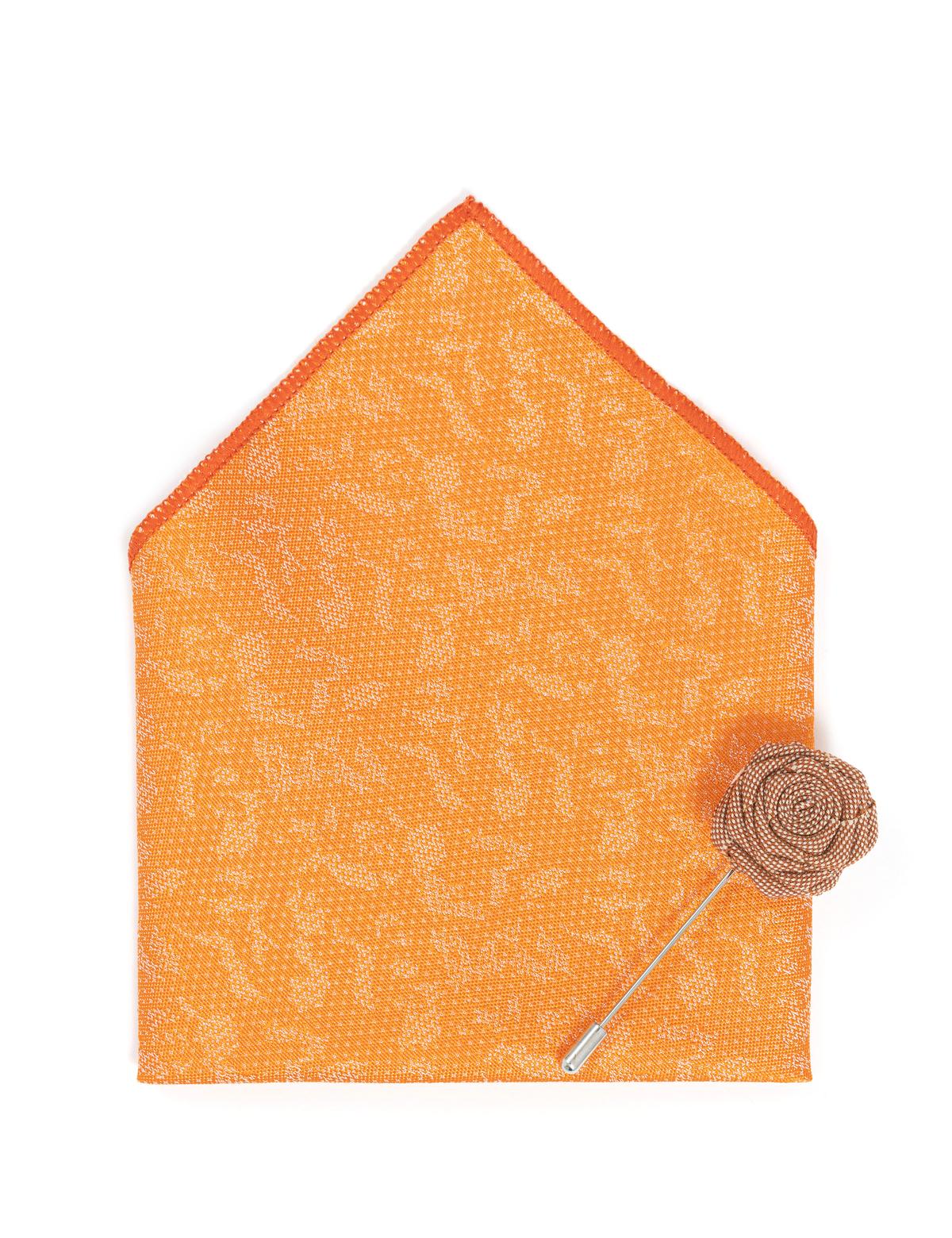 Turuncu 3'lü Kravat-Mendil-Kravat İğnesi Set - 50270930002