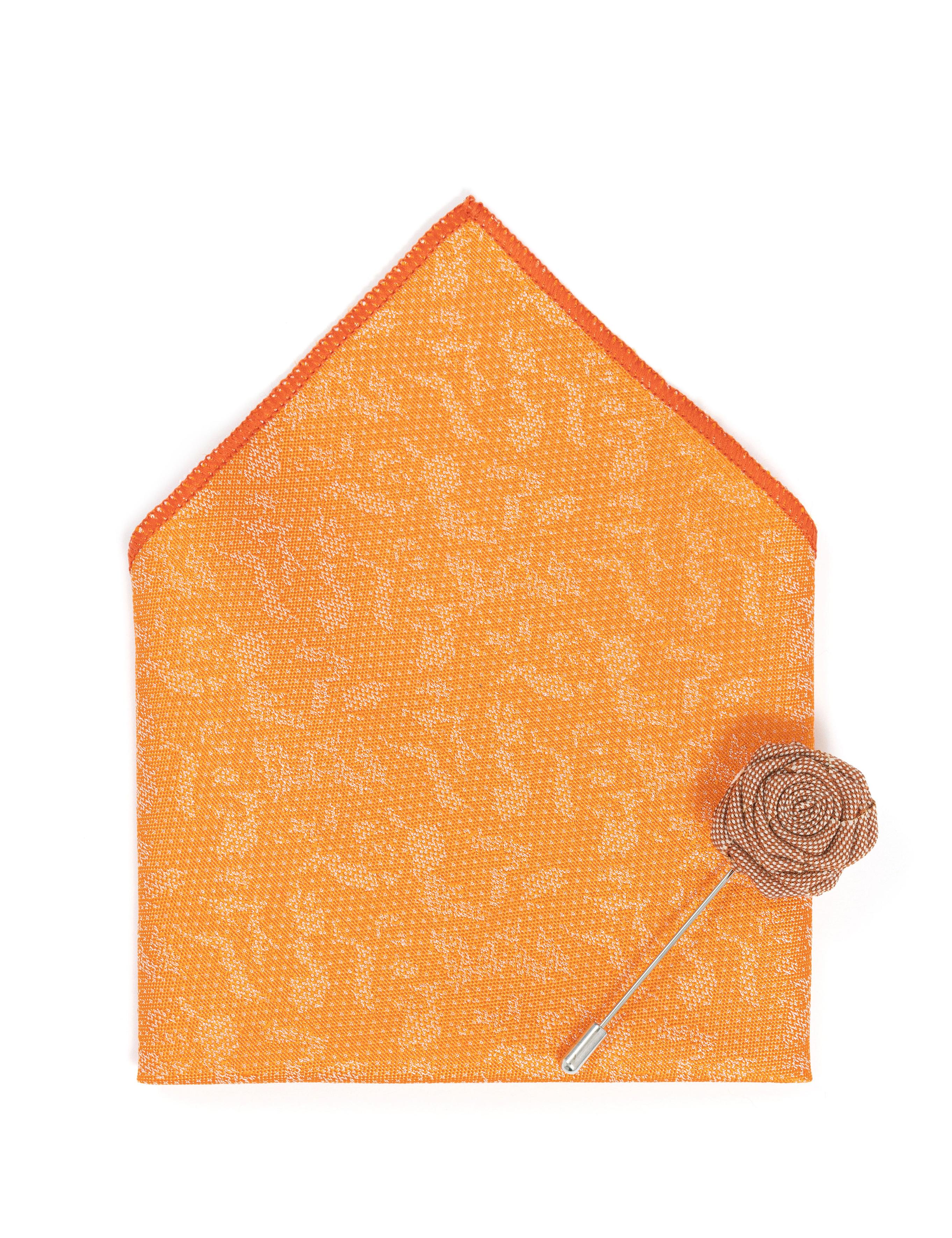 Turuncu 3'lü Kravat-Mendil-Kravat İğnesi Set