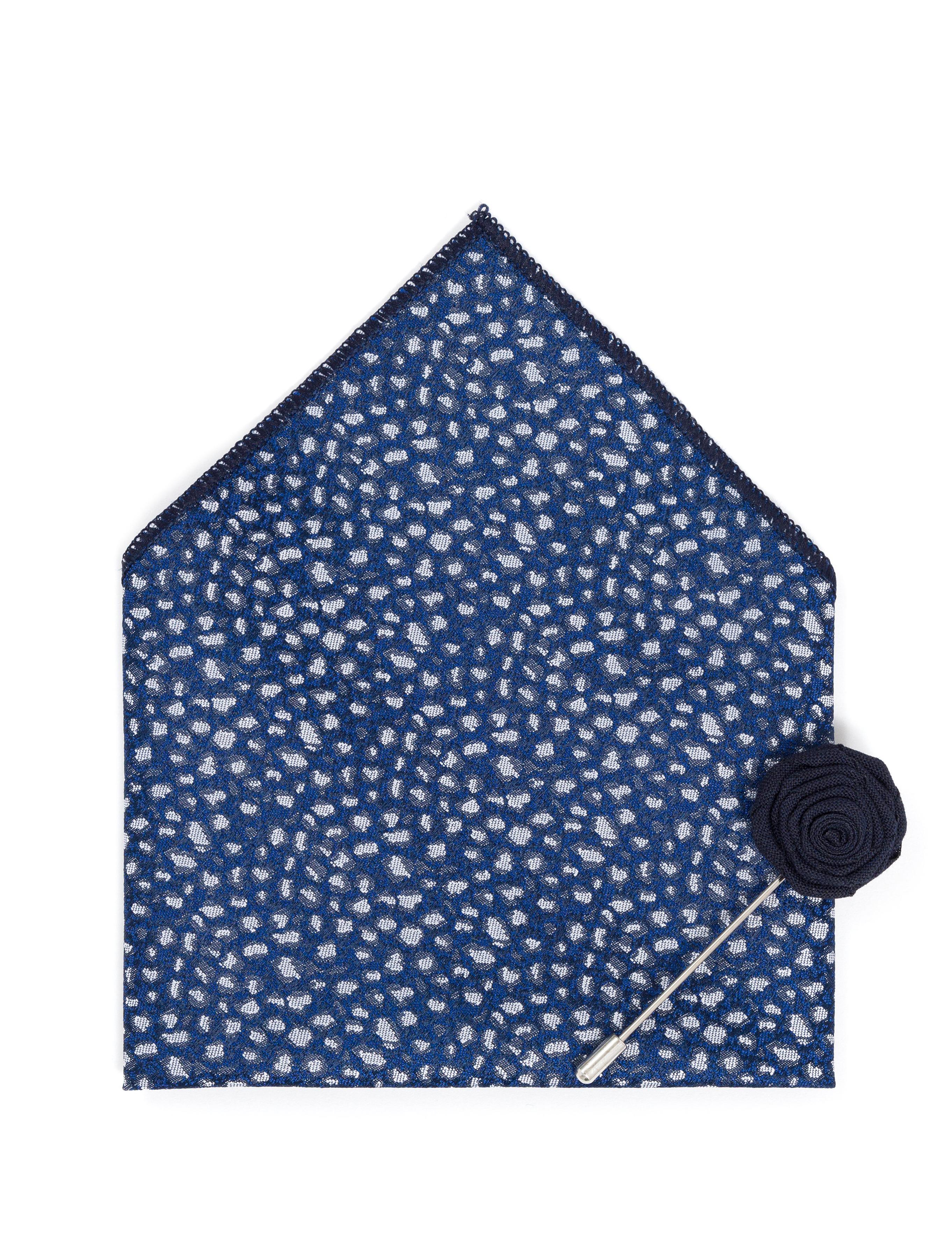 Lacivert 3'lü Kravat-Mendil-Kravat İğnesi Set