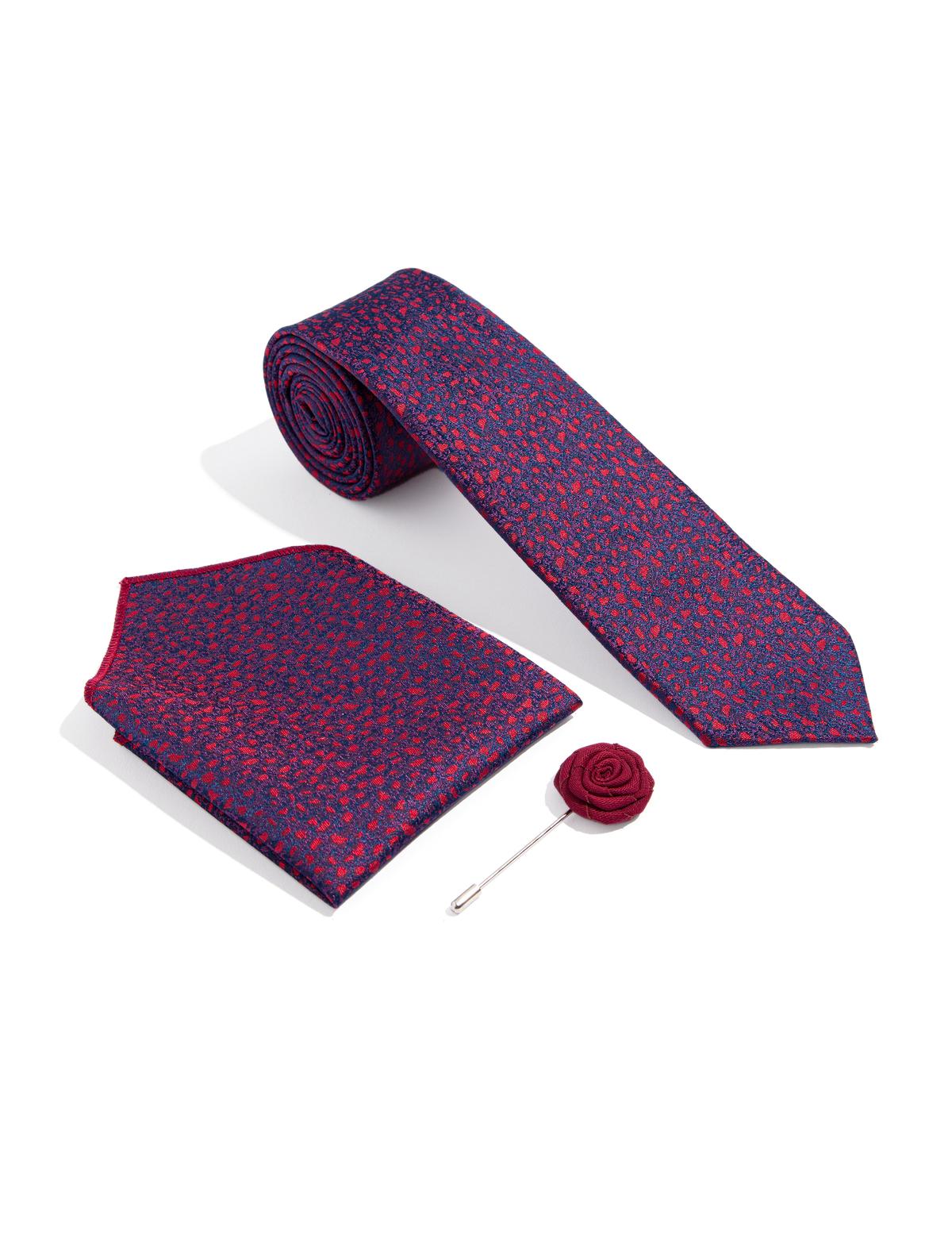 Mor 3'lü Kravat Mendil Set