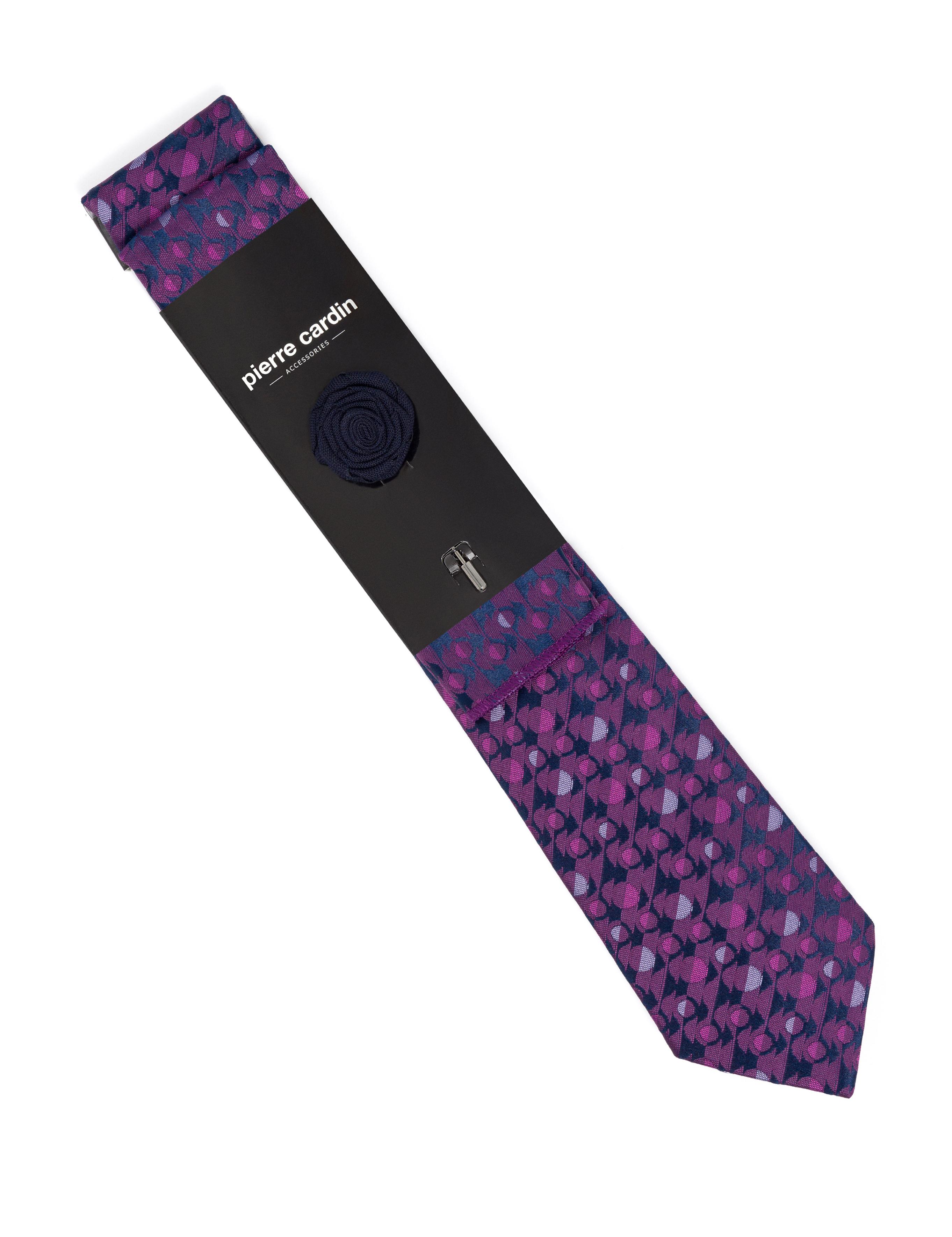 Mor 3'lü Kravat-Mendil-Kravat İğnesi Set