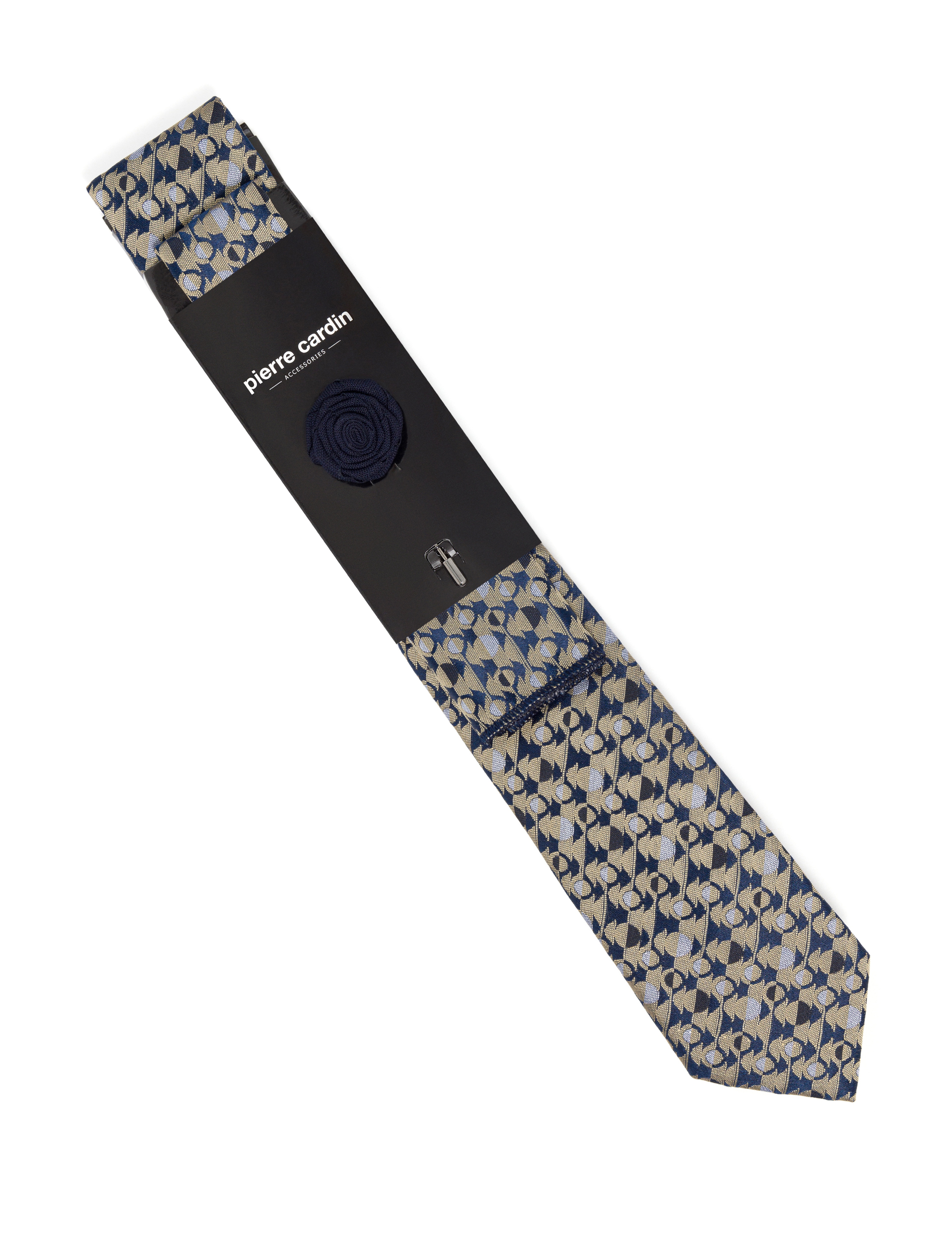 Bej 3'lü Kravat Mendil Set - Image 5