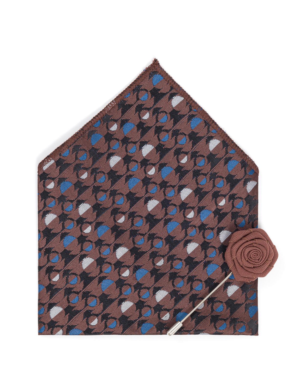 Kahverengi 3'lü Kravat-Mendil-Kravat İğnesi Set - 50270937003