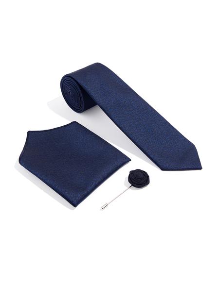 Lacivert 3'lü Kravat Mendil Set - 50270938002