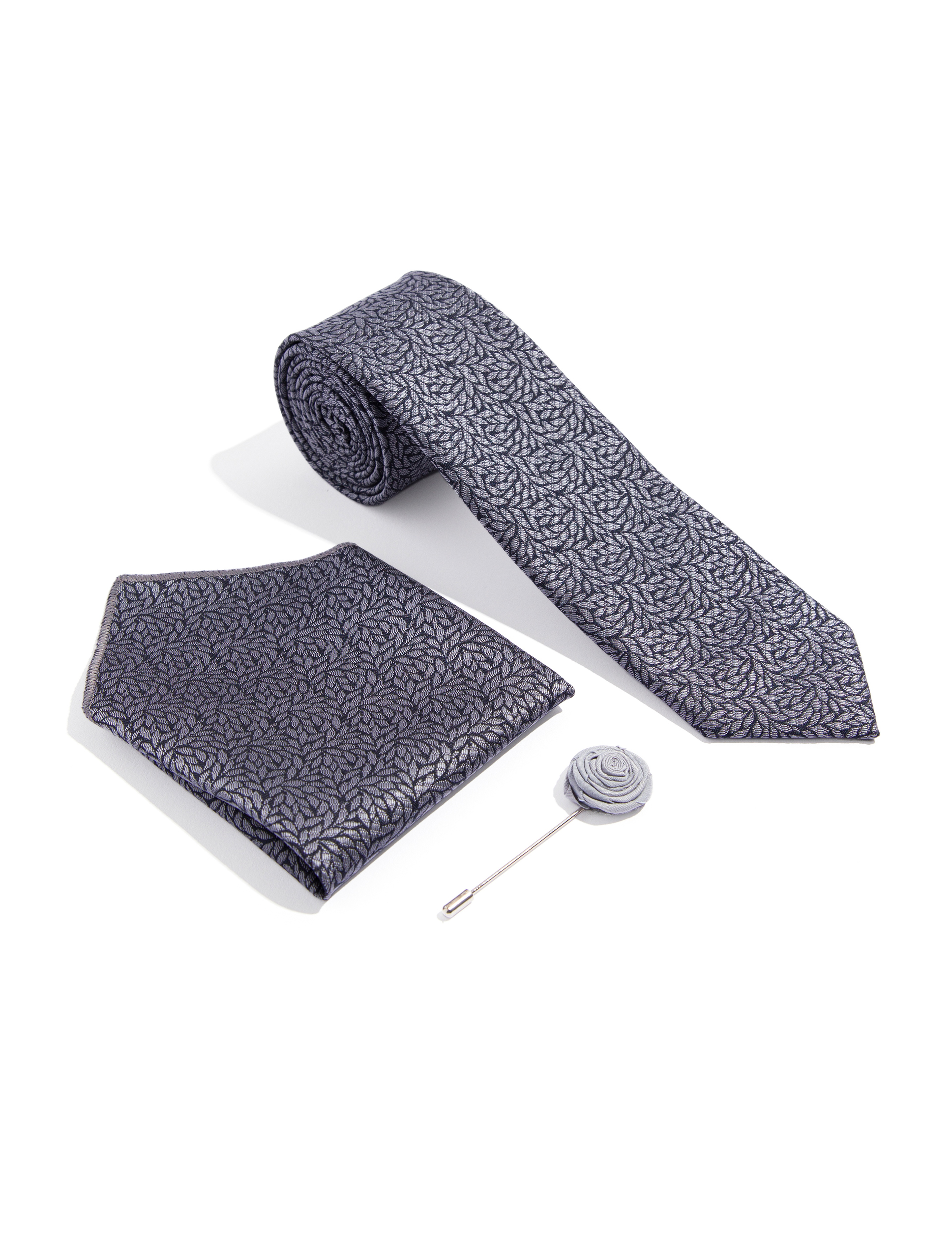 Gri 3'lü Kravat Mendil Set