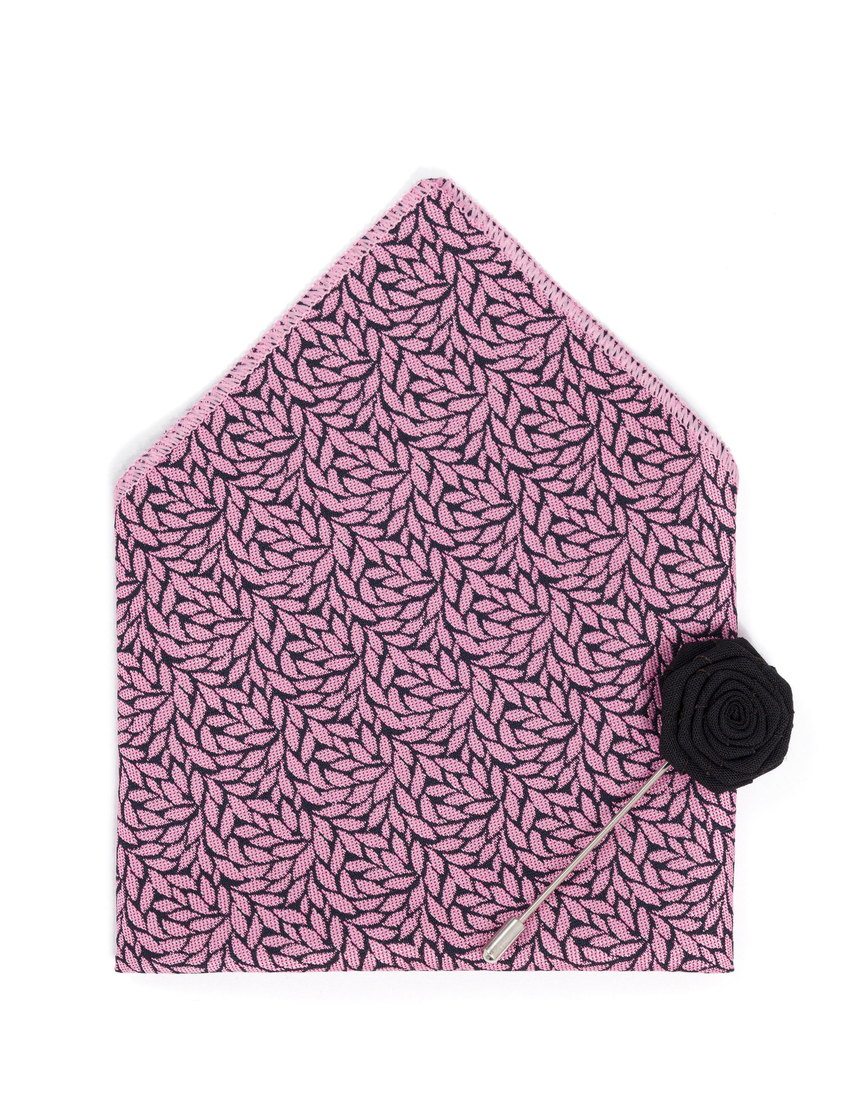 Pembe 3'lü Kravat-Mendil-Kravat İğnesi Set