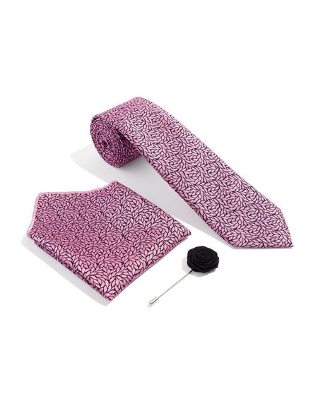 Pembe 3'lü Kravat-Mendil-Kravat İğnesi Set - 50270938003
