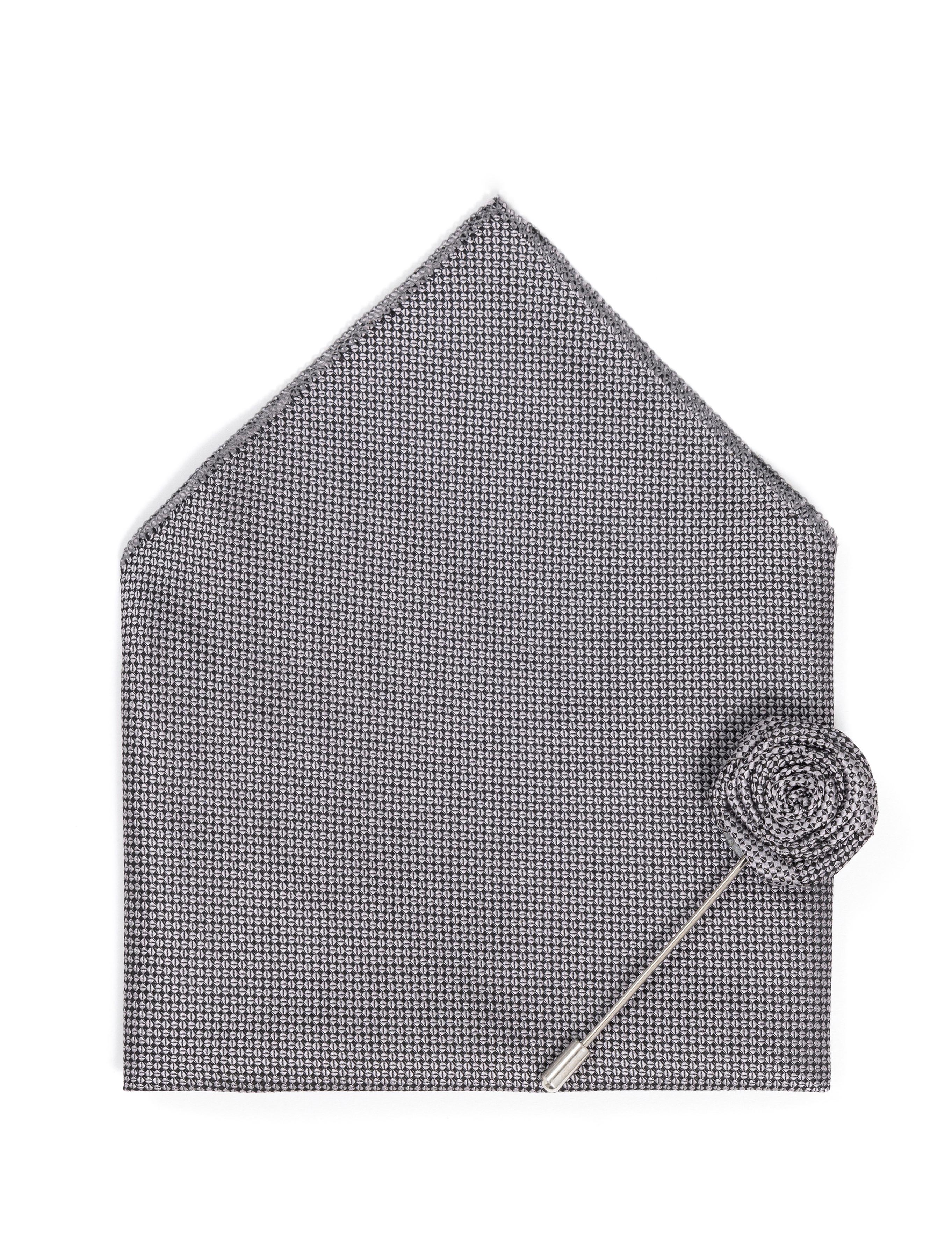 Gri 3'lü Kravat Mendil Set