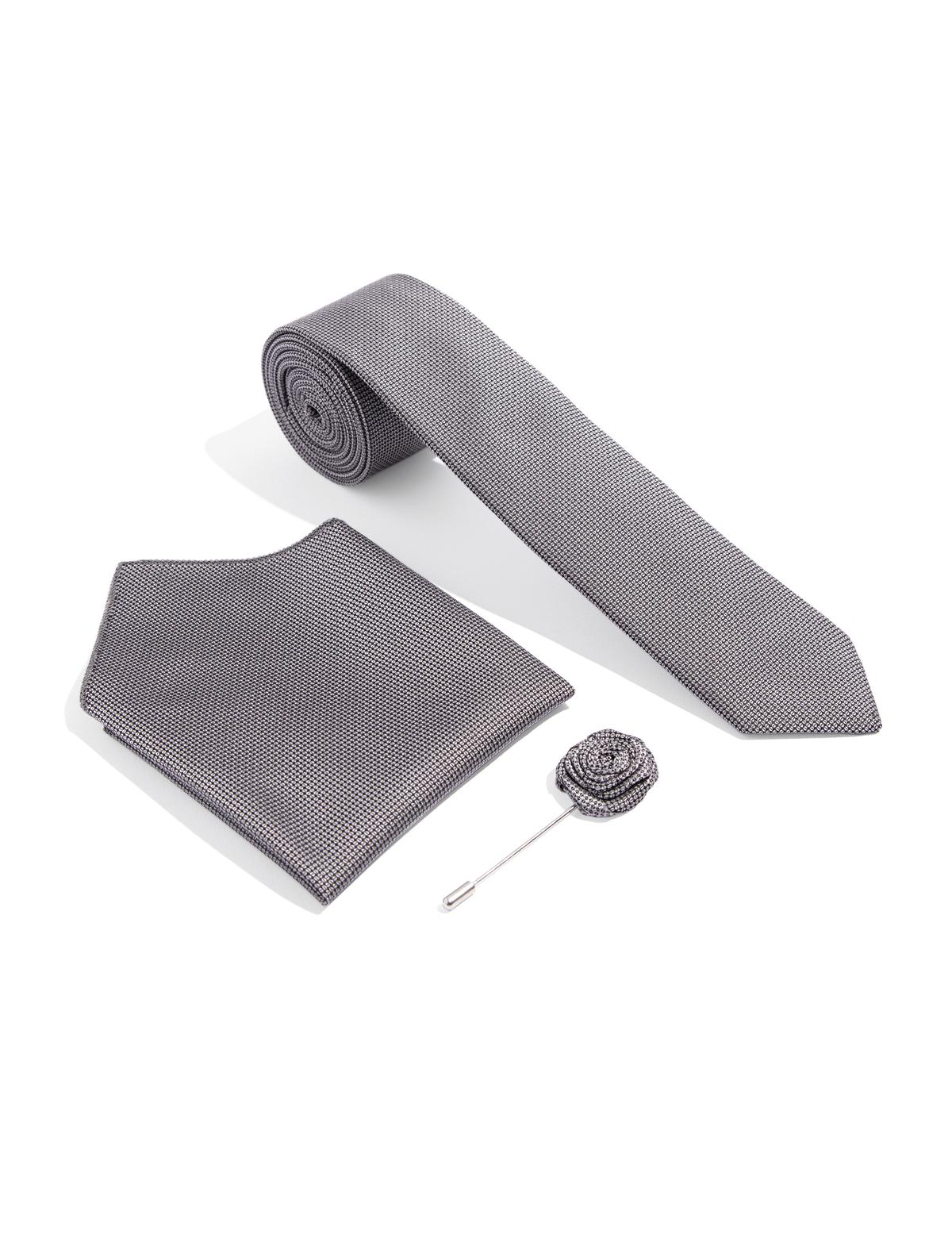 Gri 3'lü Kravat Mendil Set